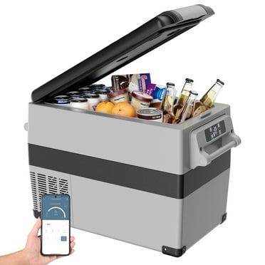 SIMZLIFE 12V Electric Car Refrigerator, 48QT RV Freezer Fridge, DC & AC - Home, Travel, Camping, Outdoor - Gray