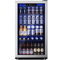 Simzlife 126 Can Beverage Refrigerator and Cooler with Glass Door for Home, 17.5 in D, 31.5 in H, Silver
