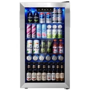Simzlife 130 Can Beverage Refrigerator with Glass Door for Home, 17.3 in D, 31.3 in H, Silver