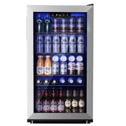 Simzlife 130 Can Beverage Refrigerator with Glass Door for Home, 17.3 in D, 31.3 in H, Silver