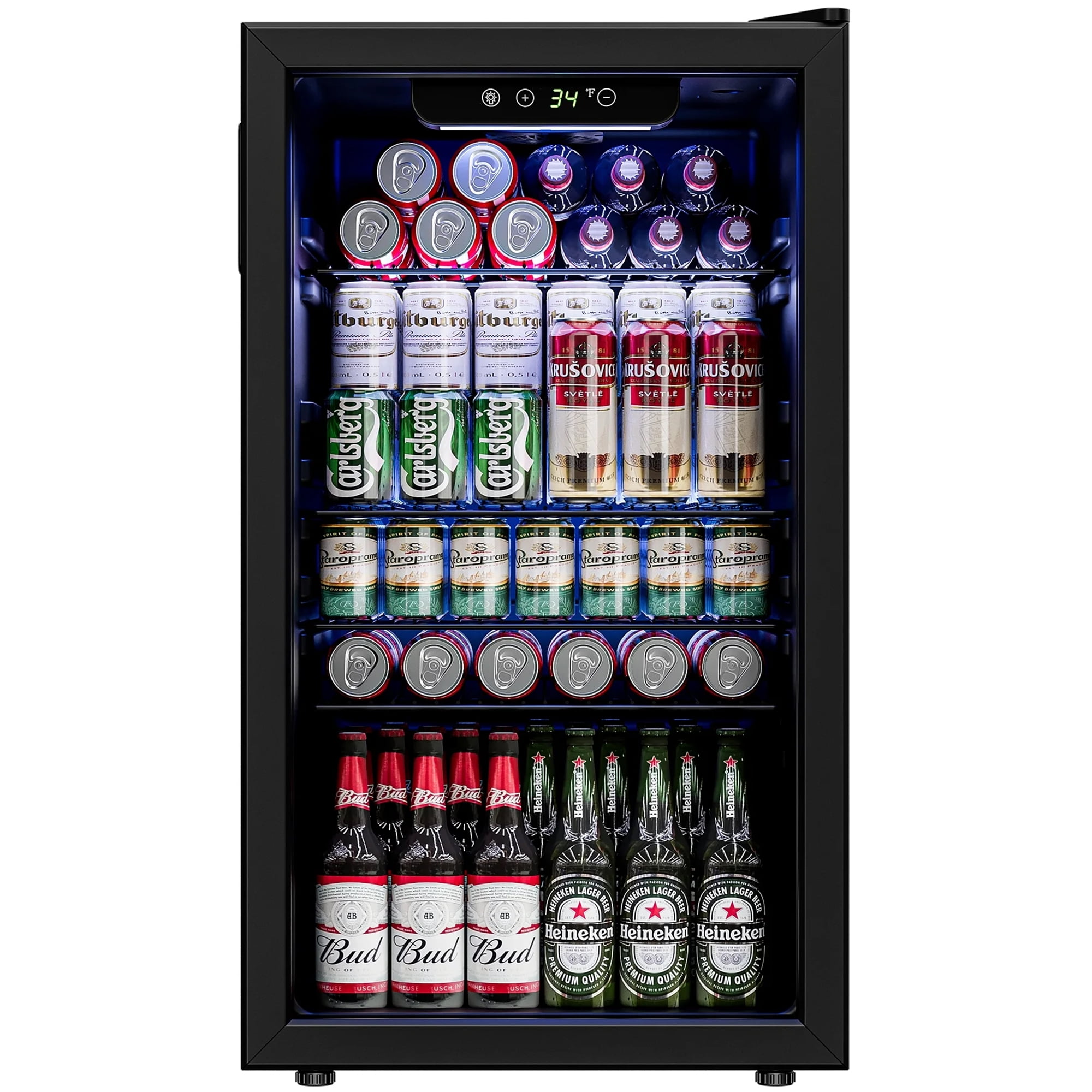 Simzlife 126 Can Beverage Refrigerator and Cooler with Glass Door for Home, 17.5 in D, 31.5 in H, Silver