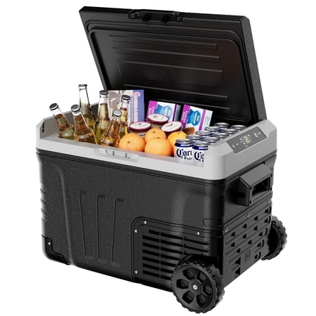 Simzlife 12V Car Refrigerator, 37QT Electric Cooler DC/AC, -4?~68?, RV Freezer Fridge Cooler with Wheels & 2 Baskets
