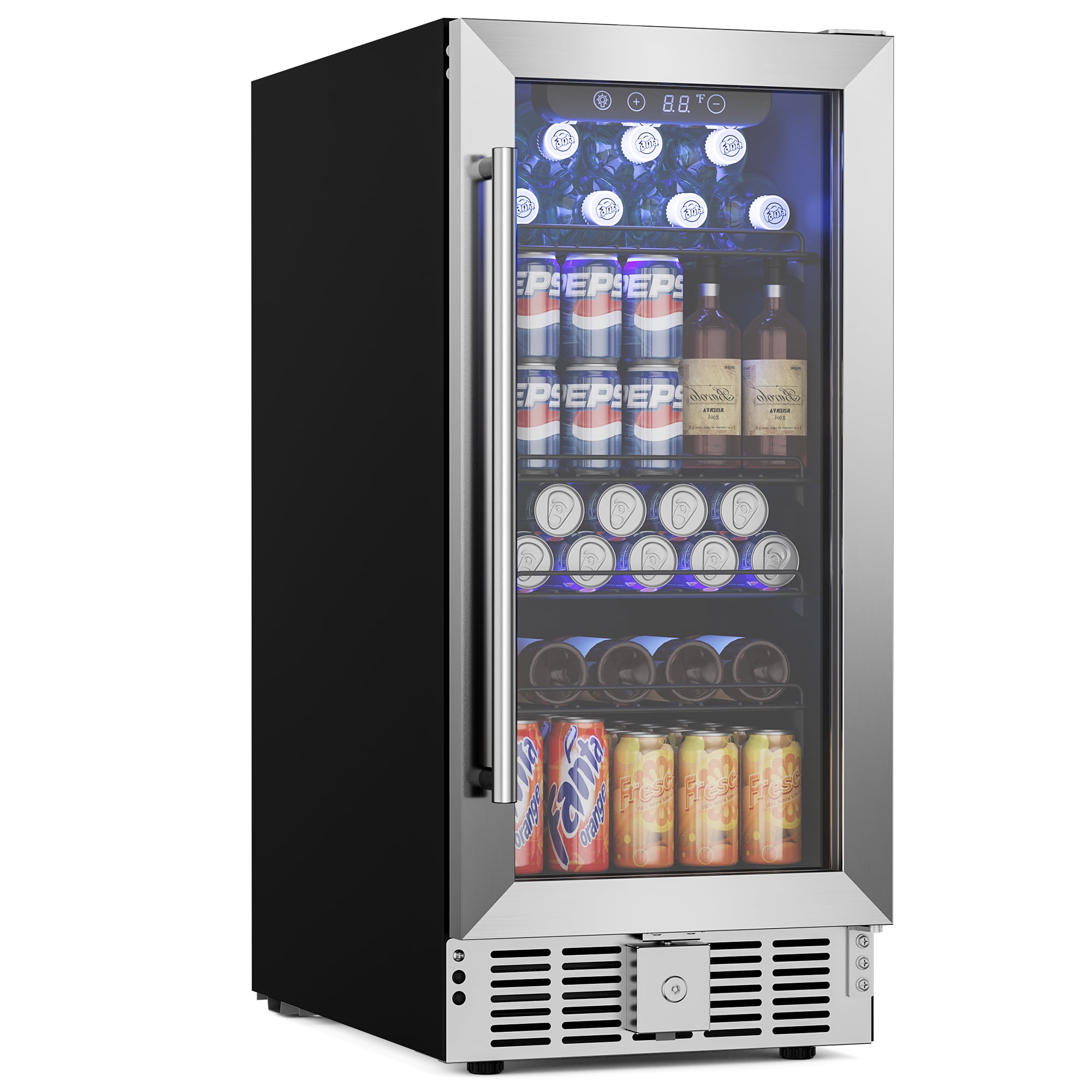 Simzlife Beverage Refrigerator Cooler-130 Cans Freestanding Mini Fridge Cooler with Glass Door, Adjustable Shelves & Digital Temperature Display for Soda, Wine or Beer (silver, 3.2 Cu.Ft)