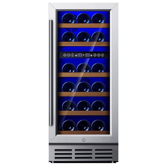 Simzlife 15" Wine Cooler, 30 Bottles Dual Zone Wine Chiller with Digital Temperature Control, Low Noise, Double-Layer Glass Door.