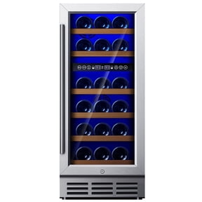 Simzlife 15" Wine Cooler, 30 Bottles Dual Zone Wine Refrigerator with Digital Temperature Control, Low Noise, Double-Layer Glass Door.
