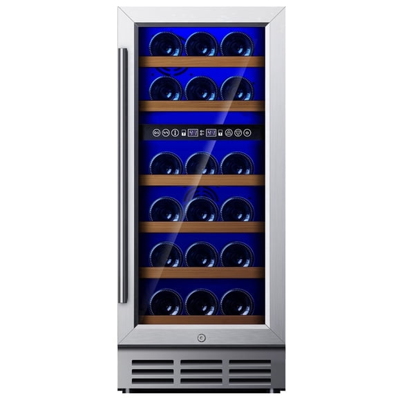 Simzlife 15" Wine Cooler, 30 Bottles Dual Zone Wine Refrigerator with Digital Temperature Control, Low Noise, Double-Layer Glass Door.
