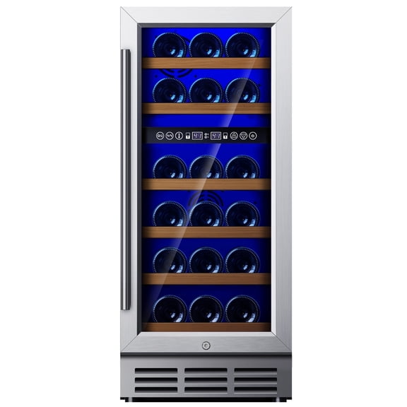 Simzlife 15" Wine Cooler, 30 Bottles Dual Zone Wine Chiller with Digital Temperature Control, Low Noise, Double-Layer Glass Door.