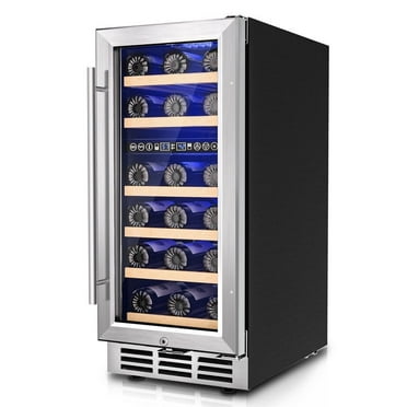 Simzlife 15 Inch Wine Fridge, Dual Zone Wine Chiller with Digital Temperature Control, Wine Cooler Upgraded Compressor Fits Low Noise, Wine Storage with Double-Layer Glass Door, 33 Bottles.