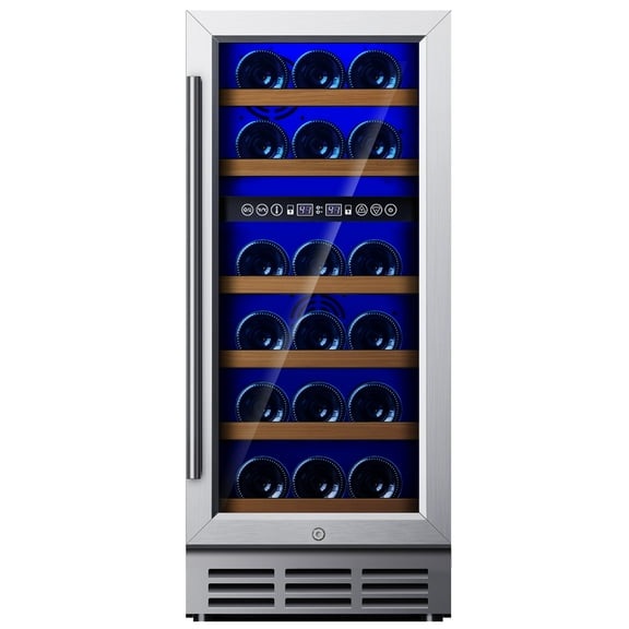 Simzlife 15 Inch Wine Fridge, Dual Zone Wine Chiller with Digital Temperature Control, Wine Cooler Upgraded Compressor Fits Low Noise, Wine Storage with Double-Layer Glass Door, 30 Bottles.