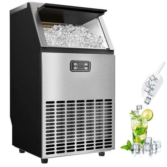 Simzlife 150 lbs./24H Commercial Freestanding/Built-in Ice Maker with 33 lb. Storage Bin in Silver, Stainless Steel