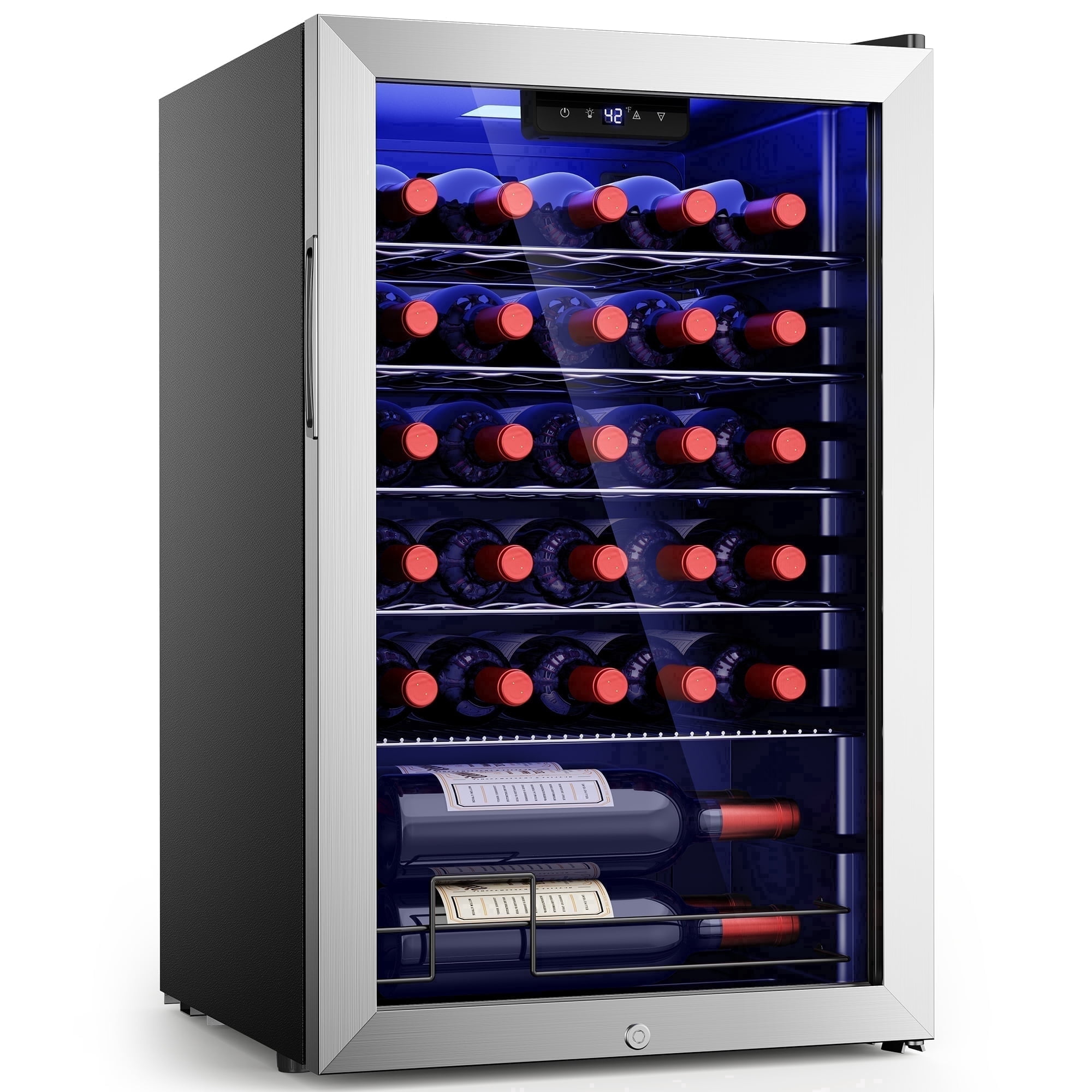 Simzlife 3.2cu.ft Beverage Refrigerators,Wine Fridge, Digital Temperature Control, with Removable Shelves,Silver