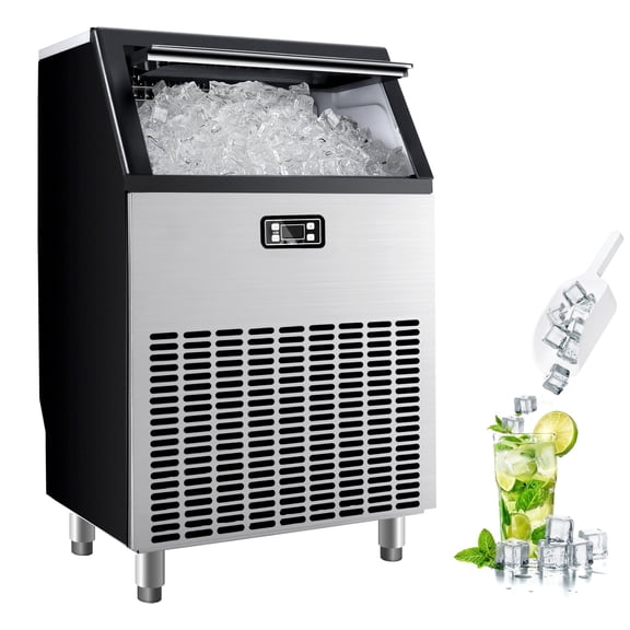 Simzlife 200 lbs./24H Commercial Freestanding/Built-in Ice Maker with 33 lb. Storage Bin in Silver, Stainless Steel