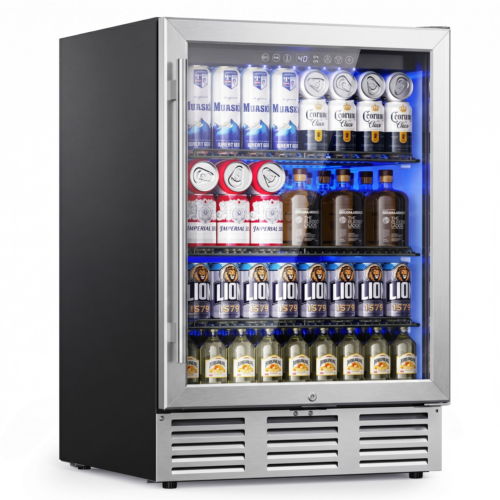 Simzlife  180 Cans Beverage Refrigerator, 24" Built-in Beverage Cooler, Under Counter Fridge with Glass Door,Black