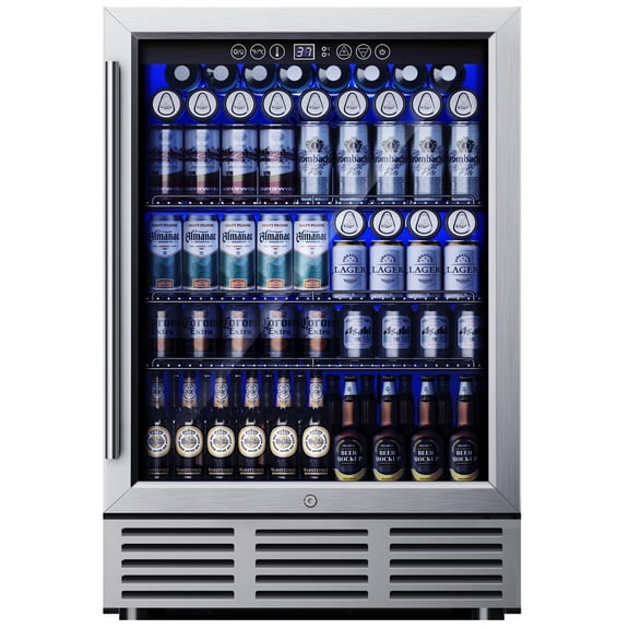 Simzlife 24 Inch Beverage Refrigerator, 180 Can Built-in Beverage Cooler, Under Counter Beer Fridge with Glass Door for Soda, Water, Wine - For Kitchen, Bar or Office