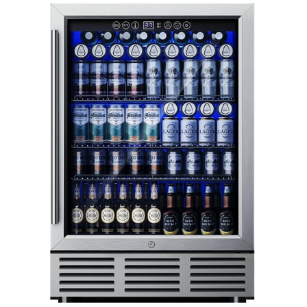 Simzlife 24 Inch Beverage Refrigerator, 180 Can Built-in Beverage Cooler, Under Counter Beer Fridge with Glass Door for Soda, Water, Wine - For Kitchen, Bar or Office