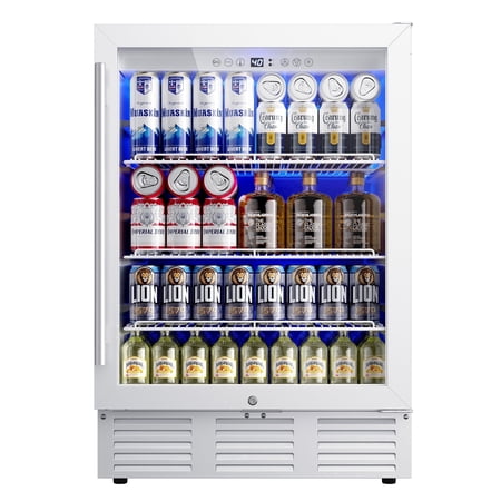 Simzlife 24" Commercial Beverage Refrigerator, 180 Can Large Built-in Beverage Cooler with Glass Door, For Restaurant, Store or Bar,White