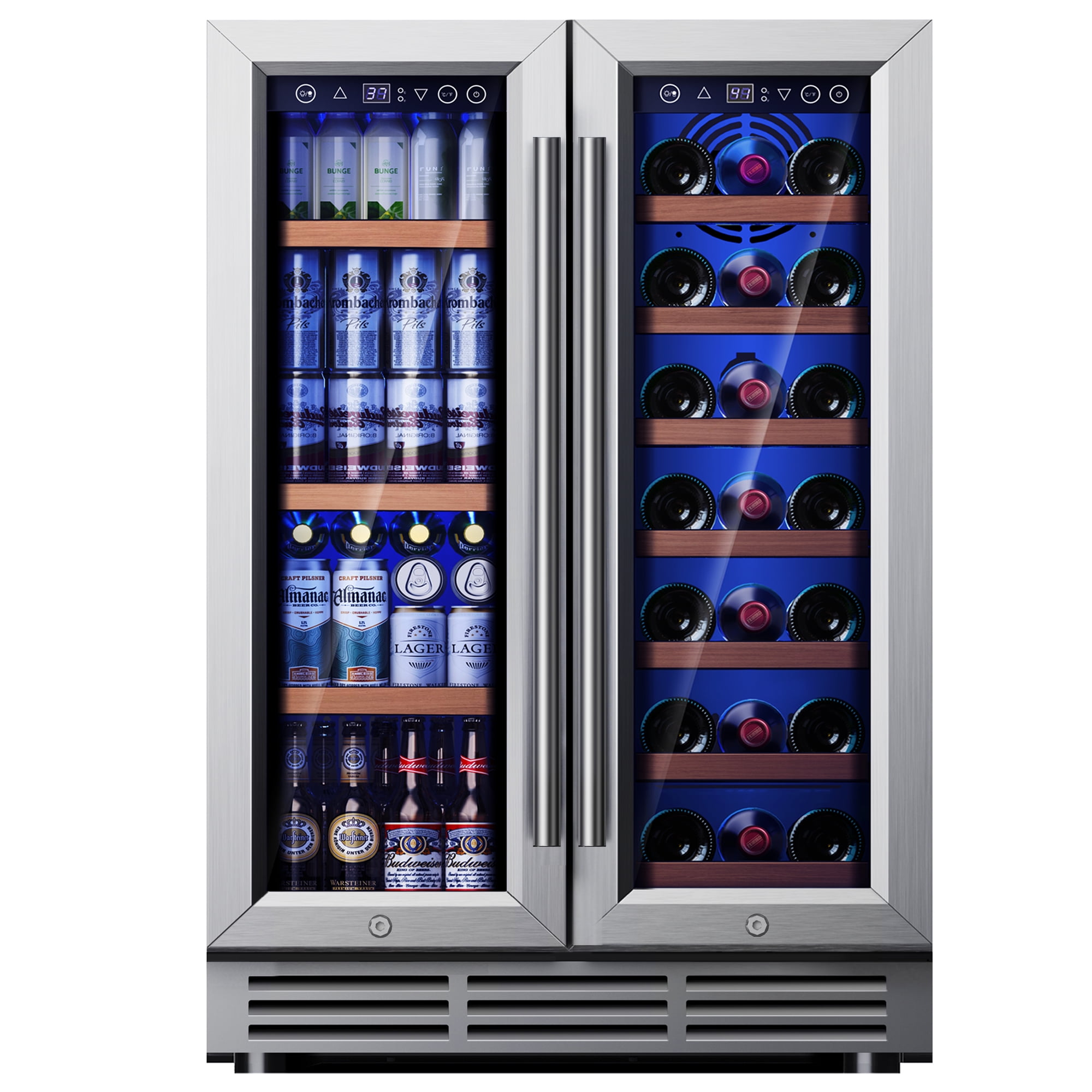Simzlife 24 Inch Dual Zone Beverage Refrigerator with Glass
