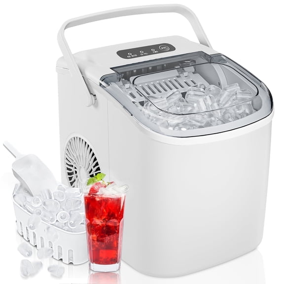 Simzlife 26 lbs/24H Countertop Ice Maker Machine, 9 Bullet-Shaped Ice in 6 Min, Auto-Cleaning