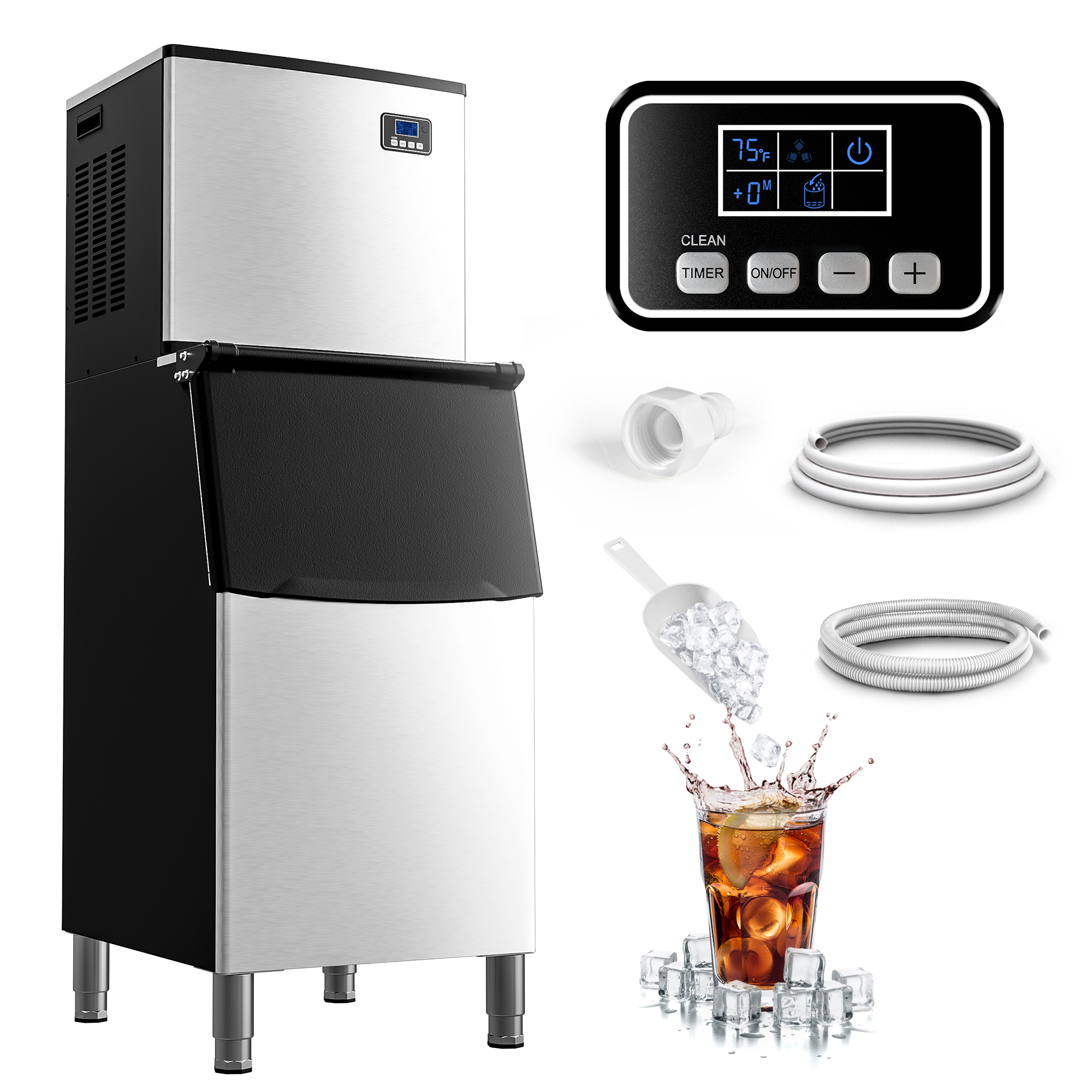 Auseo Commercial Ice Maker Machine, 100Lbs/Day, 45 Cubes/Batch in 1120 Mins, Stainless Steel