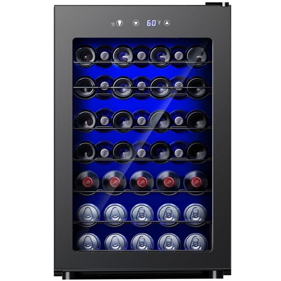 Simzlife 45 Bottles Wine Cooler Refrigerator,Built-in Wine Fridge with Stainless Steel Glass Door, for Home Bar, Kitchen, or Office