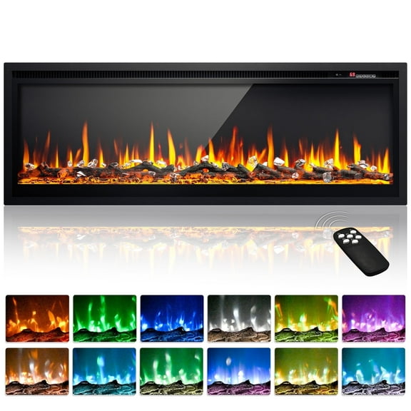 Simzlife 50 inch Indoor Electric Fireplace, Wall Mounted Recessed Freestanding Fireplace with Remote Control, Fireplace Heater with Adjustable Flame Color, Linear Fireplace with Timer