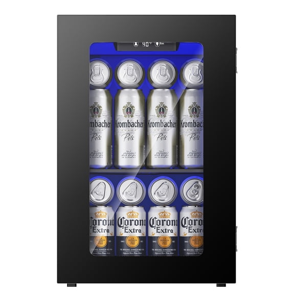 Simzlife 24 Cans Mini Beverage Refrigerator & Portable Wine Cooler Refrigerator with Glass Door, Mini Countertop Wine Fridge for Home/Office/Bar,Black