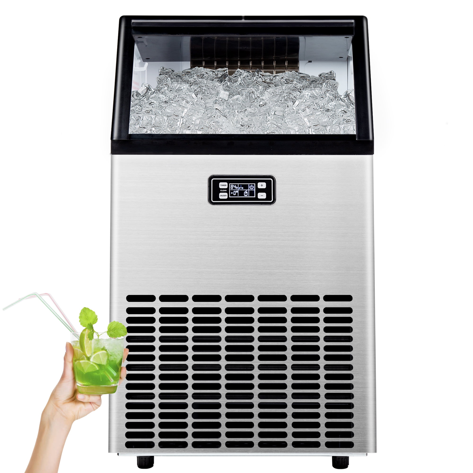 Nugget Ice Maker Countertop, 30Lb Pebble Pellet Ice per Day, Auto-Cleaning,  Stainless Steel