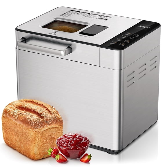 Simzlife 2LB Automatic Bread Maker Machine, 25 Programs with Gluten-Free Setting, Auto Fruit & Nut Dispenser, Viewing Window, Quiet Motor, Stainless Steel Bread Machine