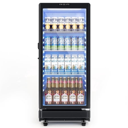 Simzlife Commercial&Residential Merchandiser Refrigerator, Outdoor Beverage Refrigerator with Double-Tempered Glass Door, Beverage Cooler for Bar, Office, Restaurant