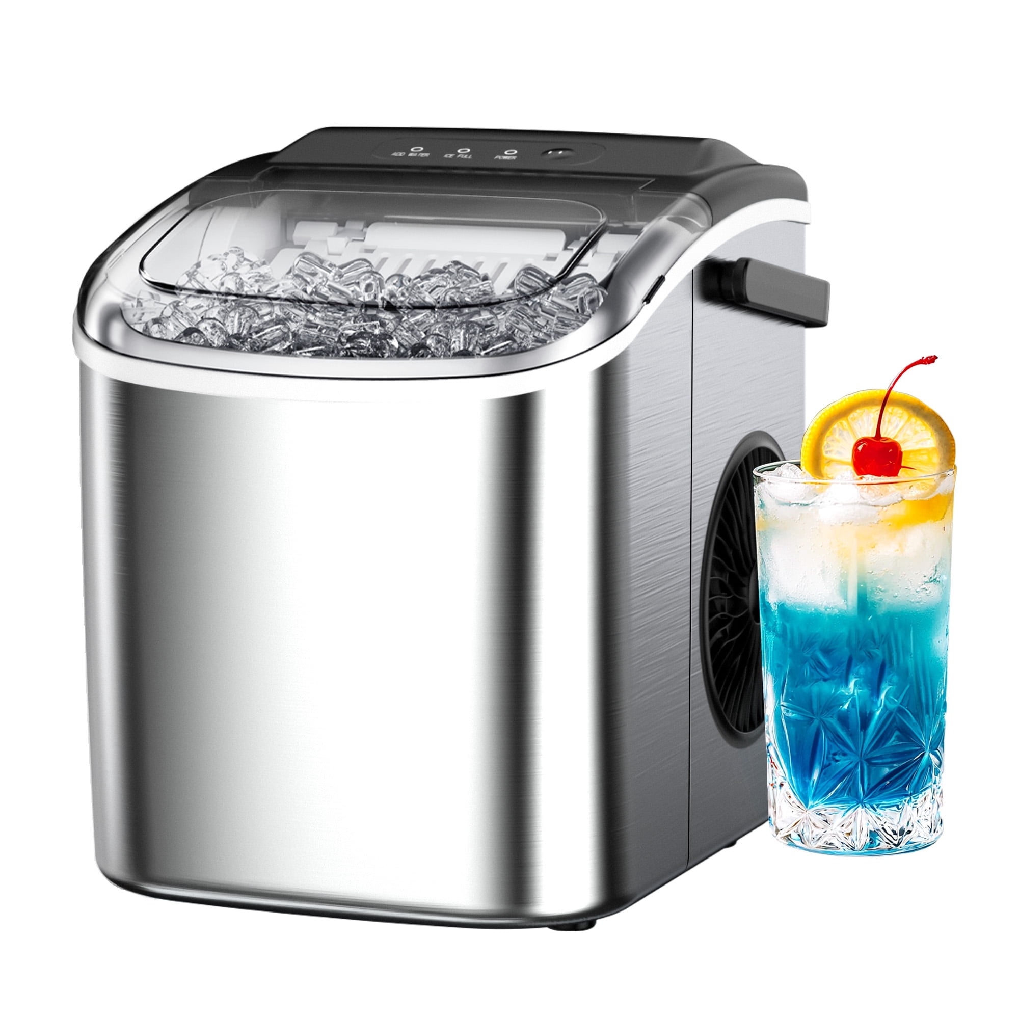 Simzlife 26 lbs/24H Countertop Ice Maker Machine, 9 Bullet-Shaped Ice in 6 Min, Auto-Cleaning
