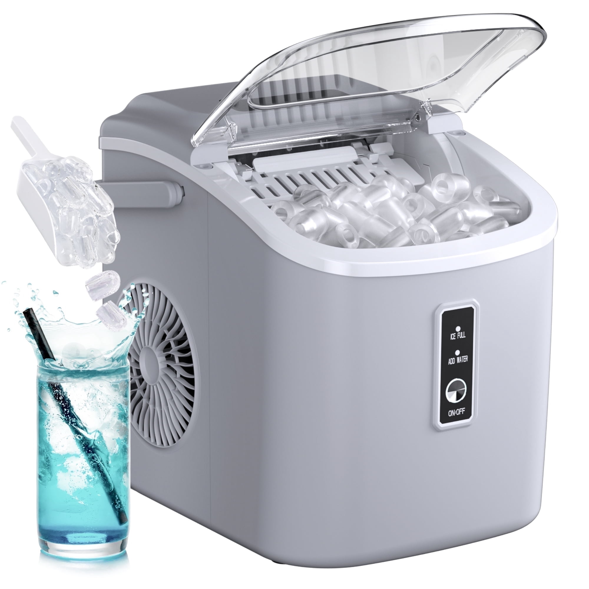 Simzlife Countertop Ice Maker with Handle,Portable Ice Machine with Basket and Scoop, 9 Bullet Ice In 6 Mins, 26Lbs/24H, Self-Cleaning