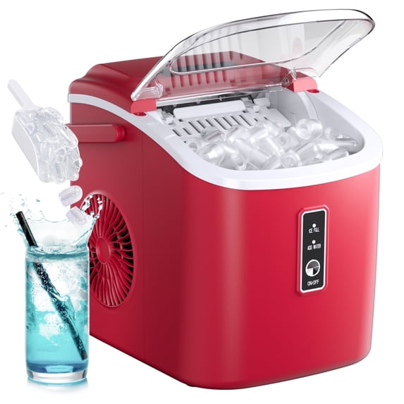 Simzlife Countertop Ice Maker with Handle,Portable Ice Machine with Basket and Scoop, 9 Bullet Ice In 6 Mins, 26Lbs/24H, Self-Cleaning