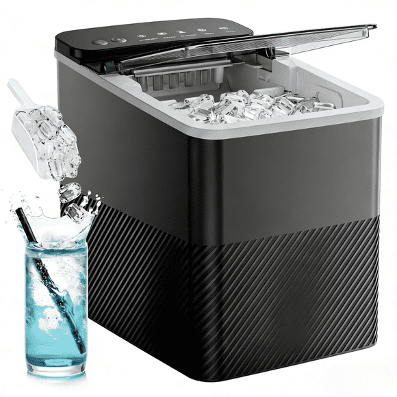 Simzlife Countertop Ice Maker, 9 Bullet Ice in 6 Minutes, 26 lbs/Day, Self-Cleaning, Dual Ice Sizes Includes Ice Scoop & Basket, for Home, Office & Parties