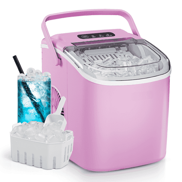 Simzlife Countertop Ice Maker with Handle,Portable Ice Machine with Basket and Scoop, 9 Bullet Ice In 6 Mins, 26Lbs/24H, Self-Cleaning