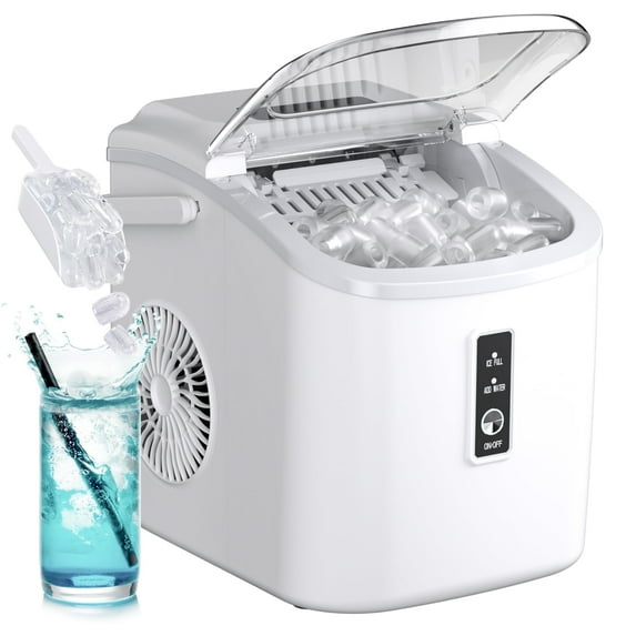 Simzlife Countertop Ice Maker with Handle,Portable Ice Machine with Basket and Scoop, 9 Bullet Ice In 6 Mins, 26Lbs/24H, Self-Cleaning