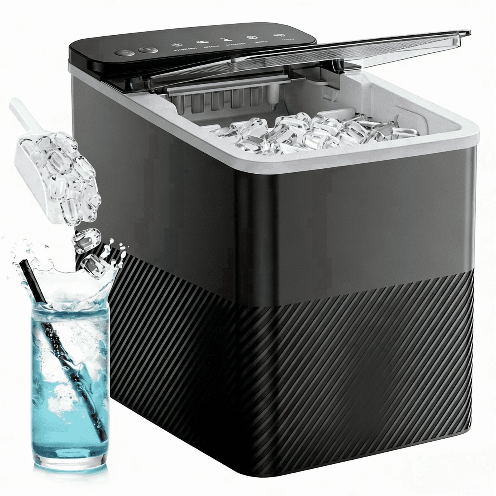 Countertop Ice Maker, S/L Bullet Ice, 26lbs/Day, 9 Ice Cubes in 6