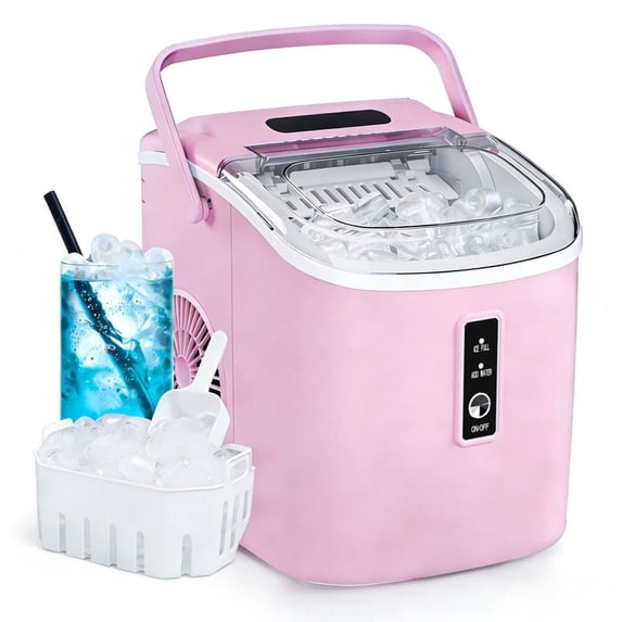 Simzlife Portable Countertop Ice Maker, Fast Bullet Ice Machine with Carry Handle, Ice Basket & Scoop Included, 9 Cubes Ready in 6 Minutes, 26 lbs Daily Output, Auto Self-Cleaning