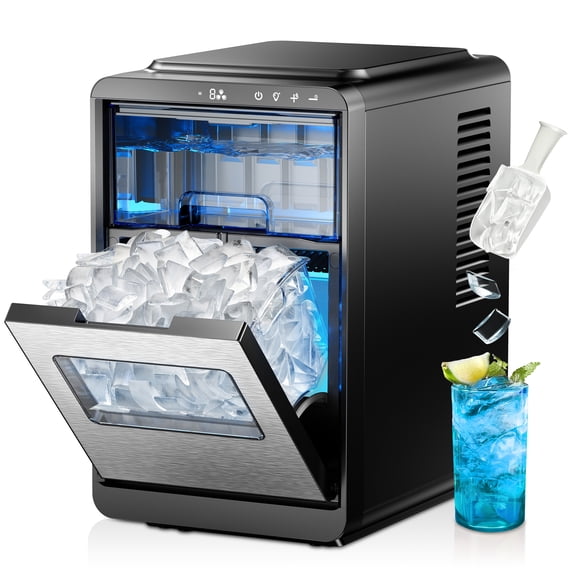 Simzlife Crescent Ice Makers Countertop, 35.9Lbs/24H, 16Pcs in 12Mins, Auto Deep Cleaning, Timer, Portable Crescent Ice Maker Countertop with Crystal-Clear Ice Cubes for Home/Office/Party