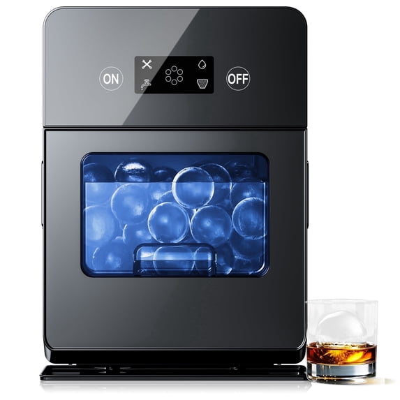 Simzlife Sphere Ice Maker,10 pcs/Hour, 150 pcs/Day,Clear Ice Ball Maker with Enhanced Insulation, with LCD Touch Screen, Self-Cleaning, Quiet Home and Bar Ice for Whiskey Bourbon Parties