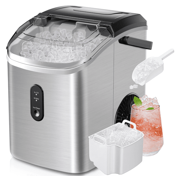 Simzlife IM-12G Nugget Ice Maker Countertop with Handle, Silver