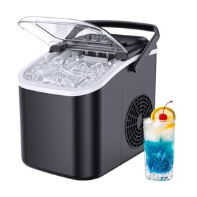 Simzlife Ice Maker Countertop, 8 Cubes Ready in 6 Mins, 26lbs in 24Hrs, Self-Cleaning Ice Machine with Ice Scoop and Basket, 2 Sizes of Bullet Ice for Home Kitchen Office Bar Party