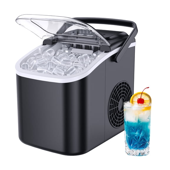 Simzlife Ice Maker Countertop, 8 Cubes Ready in 6 Mins, 26lbs in 24Hrs, Self-Cleaning Ice Machine with Ice Scoop and Basket, 2 Sizes of Bullet Ice for Home Kitchen Office Bar Party