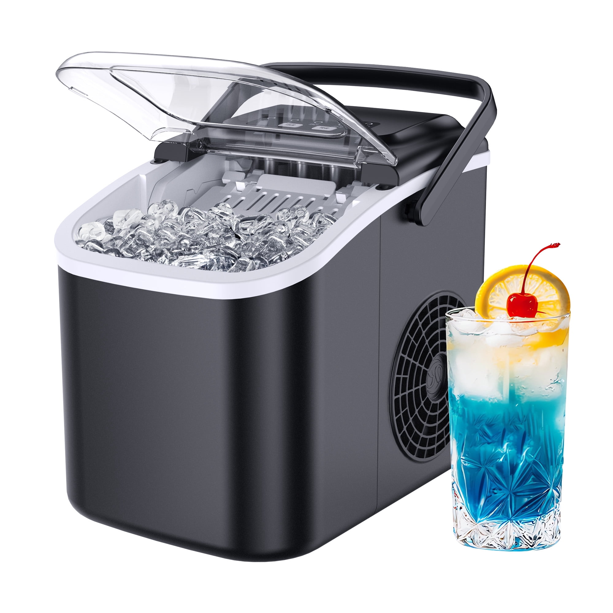 Simzlife Ice Maker Countertop, 8 Cubes Ready in 6 Mins, 26lbs in 24Hrs, Self-Cleaning Ice Machine with Ice Scoop and Basket, 2 Sizes of Bullet Ice for Home Kitchen Office Bar Party
