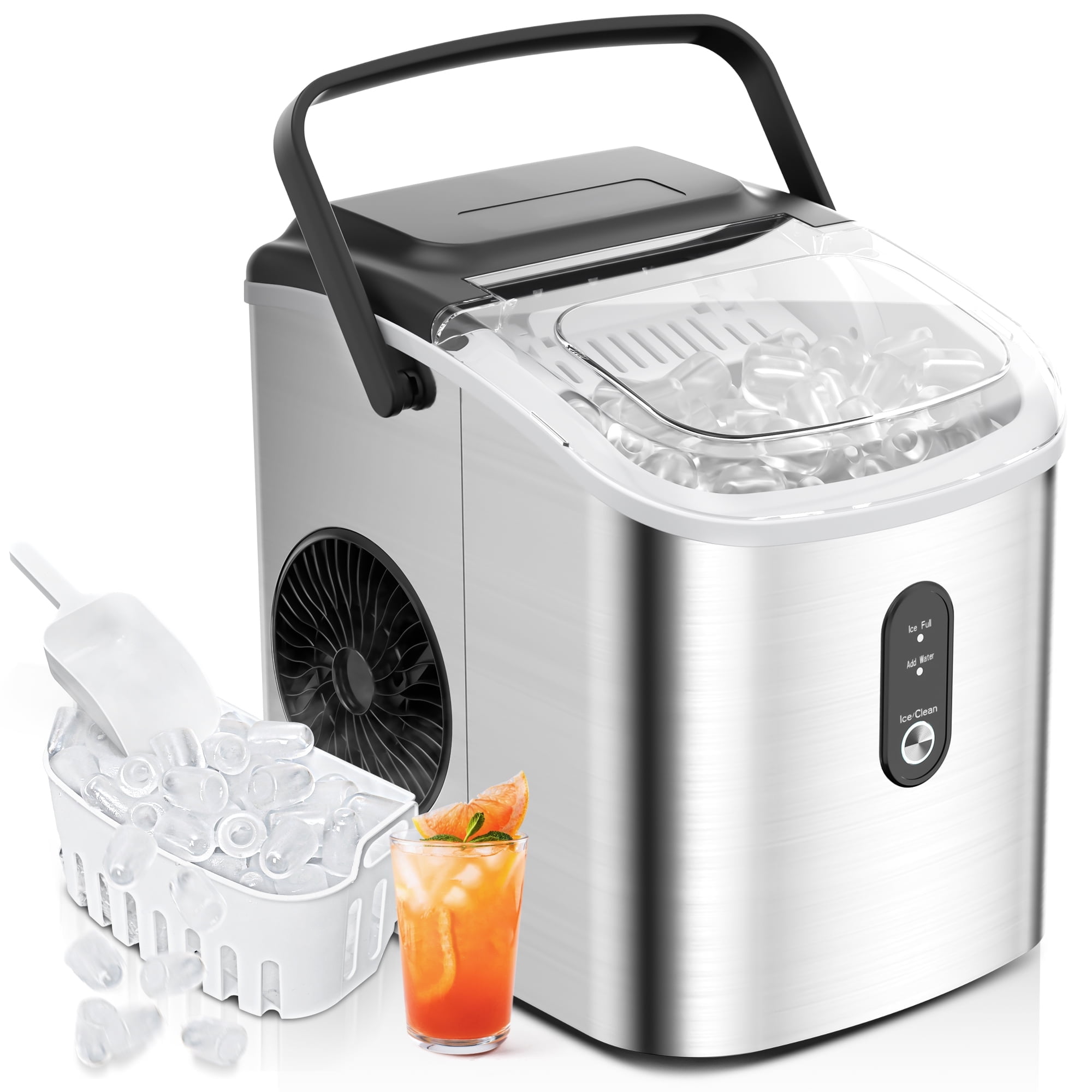 Simzlife Countertop Ice Maker with Handle,Portable Ice Machine with Basket and Scoop, 9 Bullet Ice In 6 Mins, 26Lbs/24H, Self-Cleaning