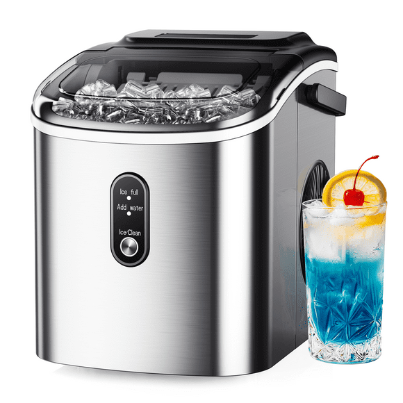 Simzlife Countertop Ice Maker with Handle,Portable Ice Machine with Basket and Scoop, 9 Bullet Ice In 6 Mins, 26Lbs/24H, Self-Cleaning