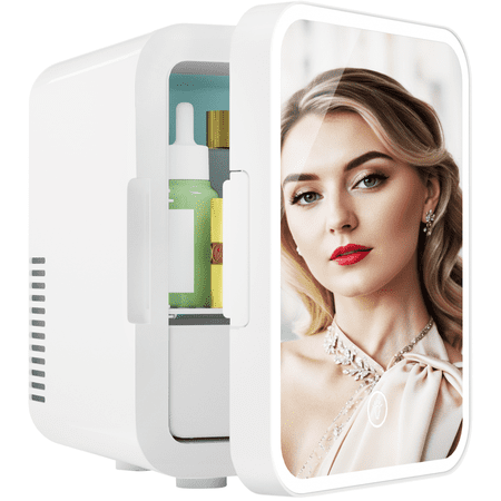 Simzlife Mini Skincare Fridge 5L, Portable Cosmetic Fridges with Makeup Mirror, Cooler & Warmer, Small Refrigerator for Bedroom, Car, Office, Outdoor