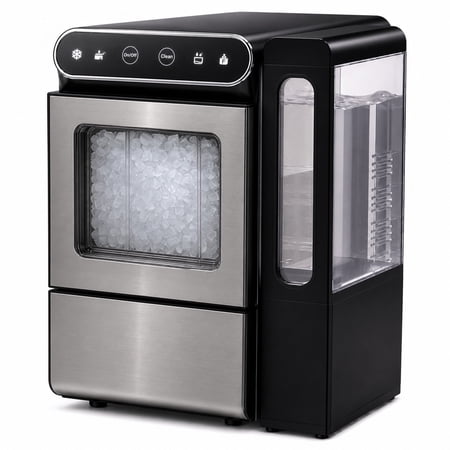 Simzlife Nugget Ice Maker Countertop, 26 lbs/24H Chewable Ice Machine, Self-Cleaning Stainless Steel Ice Maker with 2.65L Water Tank, Soft Pellet Sonic Nugget Ice for Home, Office, RV