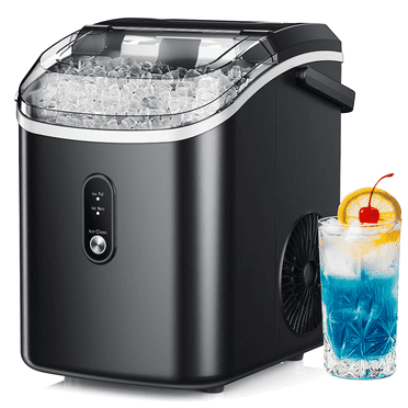 Simzlife 35lbs/24H Nugget Ice Maker Countertop,Portable Ice Maker Machine with Auto-Cleaning, Black