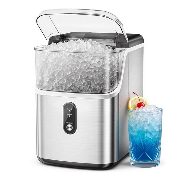 Simzlife Nugget Ice Maker Countertop, 35lbs/24H Portable Sonic Ice Machine with Self-Cleaning, Chewable Pellet Ice Maker for Home Kitchen Office RV, Stainless Steel