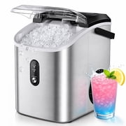 Simzlife 35lbs/24H Nugget Ice Maker Countertop, Portable Ice Maker Machine with Self-Cleaning, Stainless Steel Silver